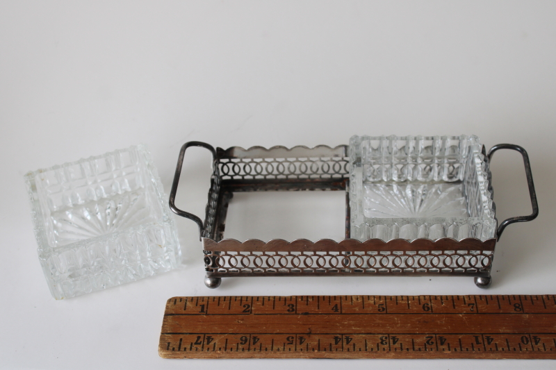 photo of vintage crystal clear glass dishes in silver plated stand, candy or trinket dish or ashtray  #7