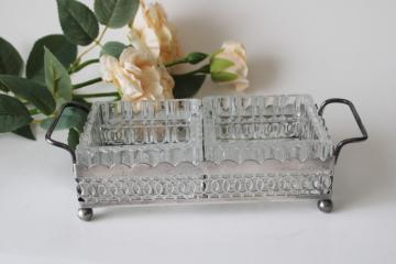 catalog photo of vintage crystal clear glass dishes in silver plated stand, candy or trinket dish or ashtray 