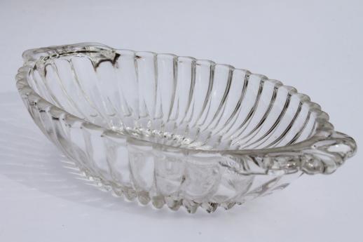 photo of vintage crystal clear glass dishes, oval bowls for banana splits or ice cream sundaes #3