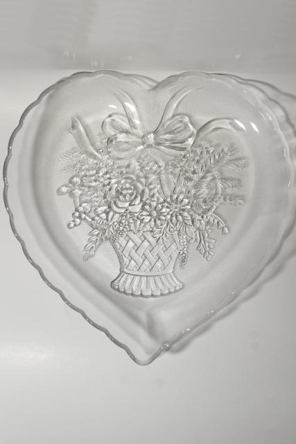 photo of vintage crystal clear glass heart shaped tray or serving plate, Mikasa Endearment #1