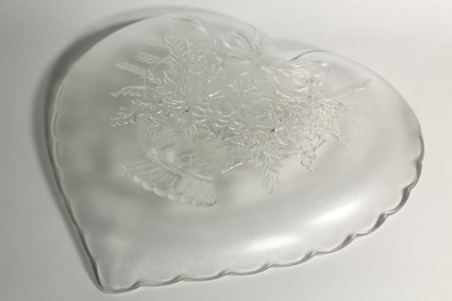 photo of vintage crystal clear glass heart shaped tray or serving plate, Mikasa Endearment #2