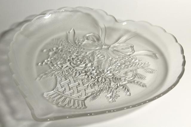 photo of vintage crystal clear glass heart shaped tray or serving plate, Mikasa Endearment #3