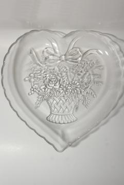 catalog photo of vintage crystal clear glass heart shaped tray or serving plate, Mikasa Endearment