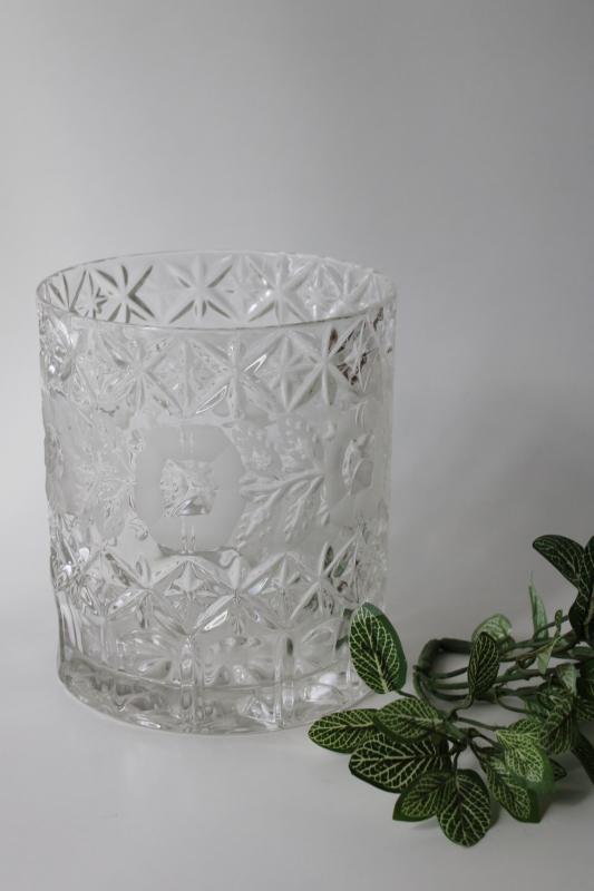 photo of vintage crystal clear glass ice bucket or champagne chiller w/ wheel cut flowers #1