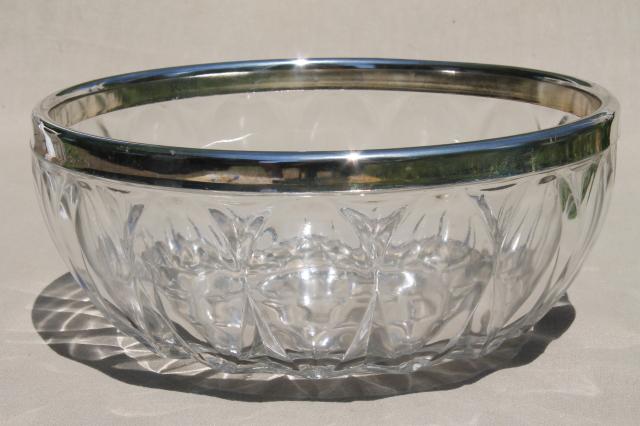 photo of vintage crystal clear glass serving bowl w/ silver rim & silverplate salad servers #3