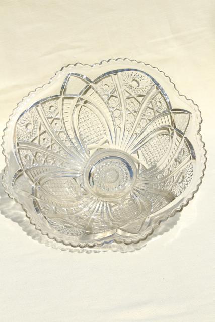 photo of vintage crystal clear heavy pressed glass bowl, McKee Concord or - tec pattern #3