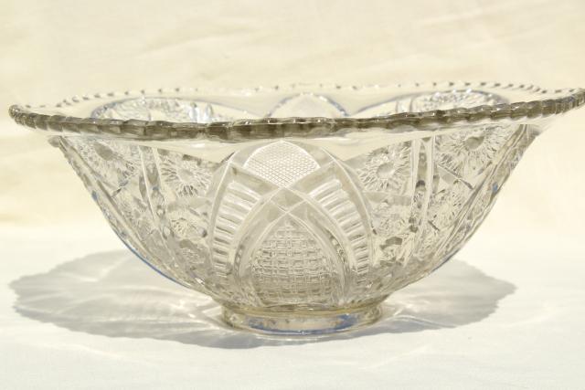 Vintage crystal top clear heavy pressed glass bowl, McKee Concord or - tec pattern