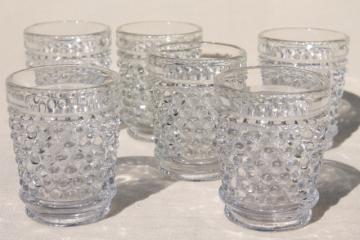 catalog photo of vintage crystal clear hobnail pattern glass shot glasses or individual mini vases