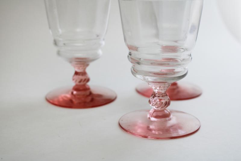 photo of vintage crystal clear / pink stem etched pattern optic footed tumblers iced tea glasses #5