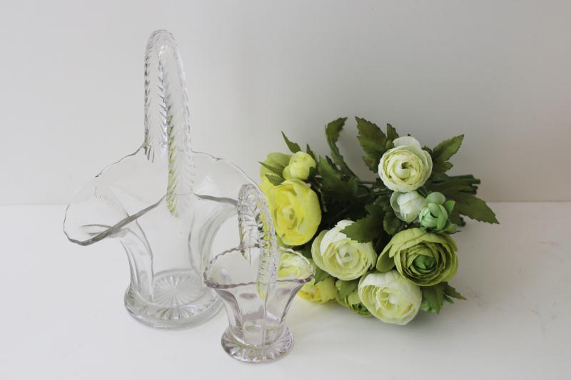 photo of vintage crystal clear pressed glass baskets, Easter basket for candy or flowers #1