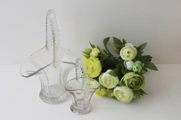 catalog photo of vintage crystal clear pressed glass baskets, Easter basket for candy or flowers