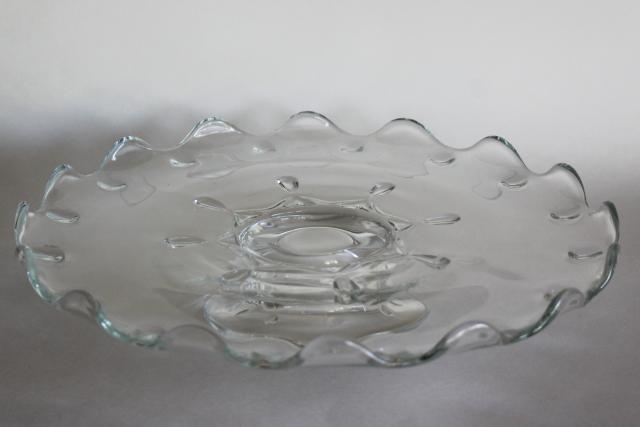 photo of vintage crystal clear pressed glass cake stand, low footed plate w/ teardrop pattern #1