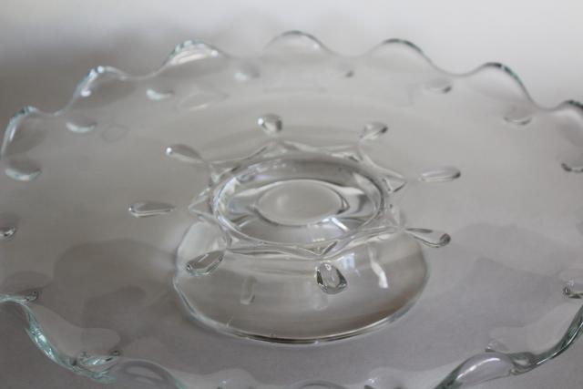 photo of vintage crystal clear pressed glass cake stand, low footed plate w/ teardrop pattern #2