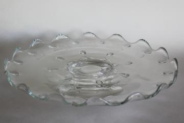 catalog photo of vintage crystal clear pressed glass cake stand, low footed plate w/ teardrop pattern