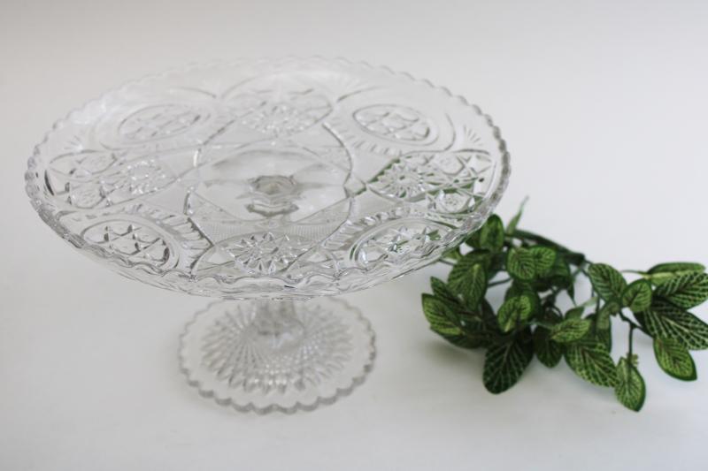 photo of vintage crystal clear pressed glass cake stand pedestal plate Northwood Near Cut EAPG  #7