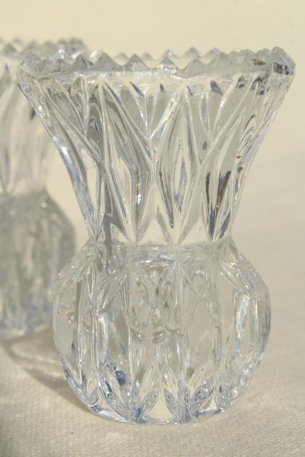 photo of vintage crystal clear pressed glass mini vases, match & toothpick holders #3