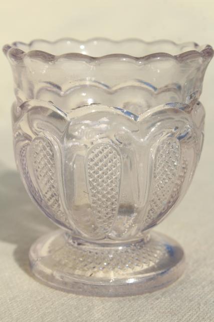 photo of vintage crystal clear pressed glass mini vases, match & toothpick holders #5