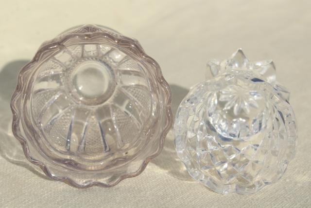 photo of vintage crystal clear pressed glass mini vases, match & toothpick holders #7