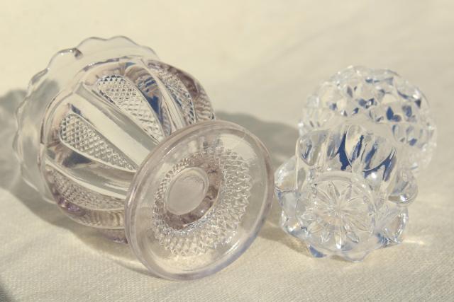 photo of vintage crystal clear pressed glass mini vases, match & toothpick holders #8