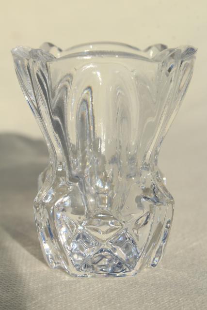 photo of vintage crystal clear pressed glass mini vases, match & toothpick holders #10