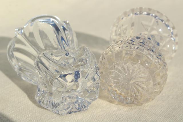 photo of vintage crystal clear pressed glass mini vases, match & toothpick holders #12