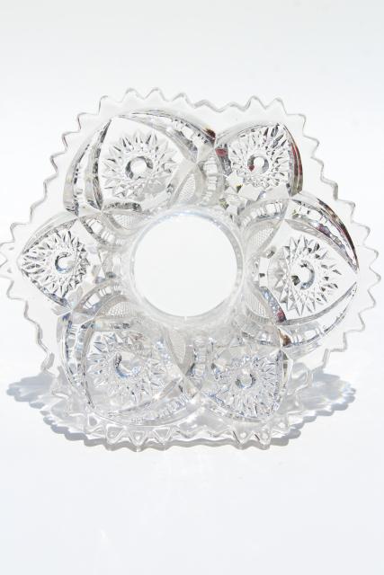 photo of vintage crystal clear pressed glass punch bowl and stand, whirling star pattern #2