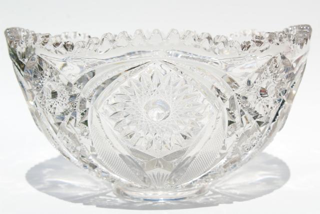 photo of vintage crystal clear pressed glass punch bowl and stand, whirling star pattern #7