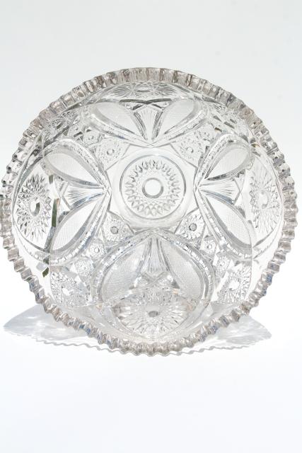 photo of vintage crystal clear pressed glass punch bowl and stand, whirling star pattern #10