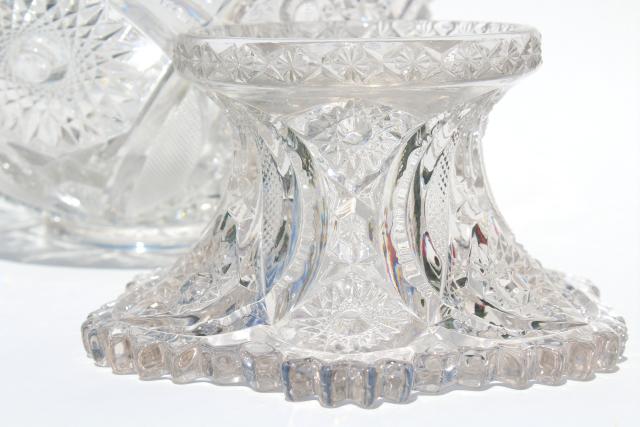 photo of vintage crystal clear pressed glass punch bowl and stand, whirling star pattern #12