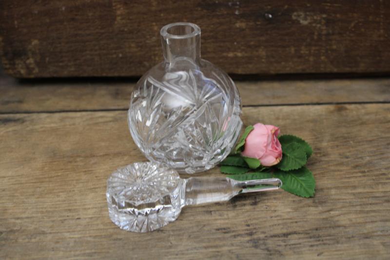 photo of vintage crystal cologne bottle, large eau de toilette or bottle w/ perfume dauber #3