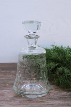 catalog photo of vintage crystal decanter, laurel swags etched glass liquor bottle & stopper