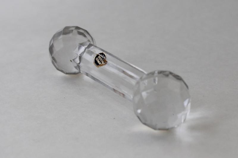 photo of vintage crystal glass knife rest, barbell shape, original Western Germany label #3