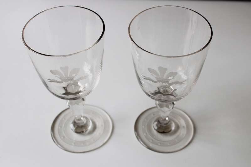 photo of vintage crystal goblets etched Prince of Wales crest investiture of Charles #4