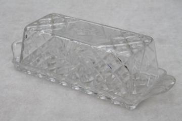 catalog photo of vintage crystal plastic covered butter dish, plastic butter plate & cover