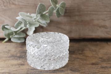 catalog photo of vintage crystal, round glass powder puff box or ring dish, West Germany