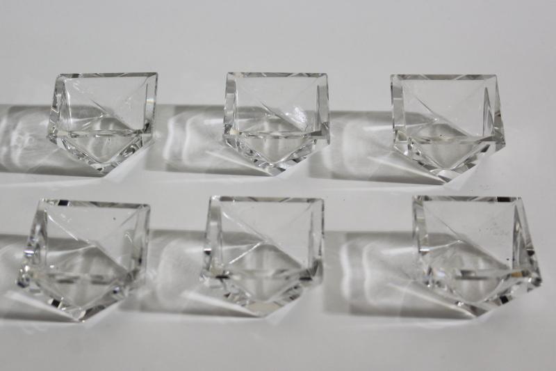 photo of vintage crystal salt dips, faceted gem square diamond shaped salt cellars or sauce dishes #1