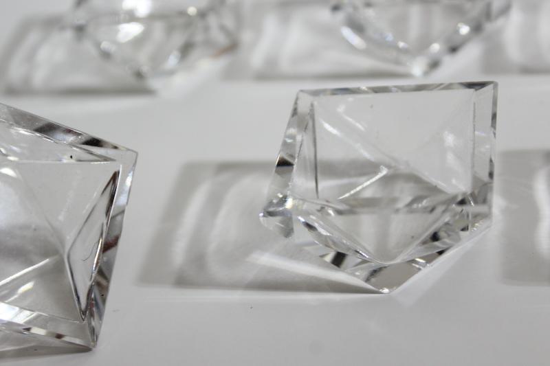 photo of vintage crystal salt dips, faceted gem square diamond shaped salt cellars or sauce dishes #2