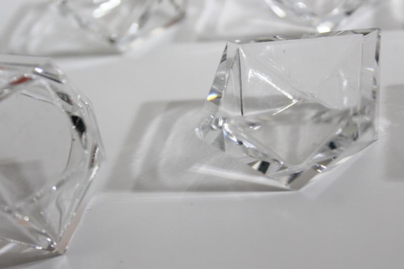 photo of vintage crystal salt dips, faceted gem square diamond shaped salt cellars or sauce dishes #3