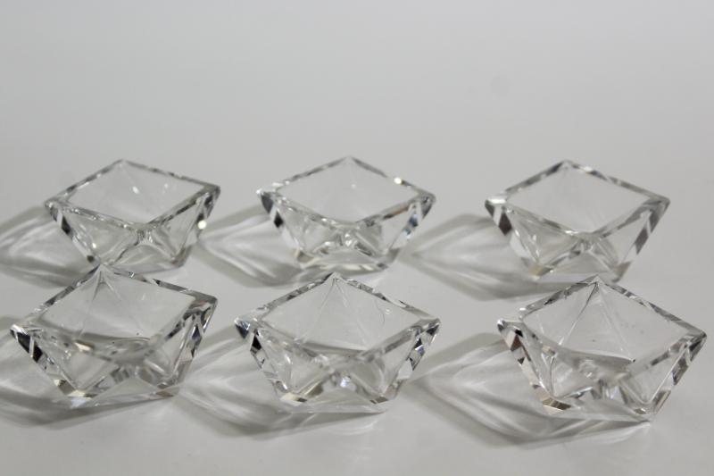 photo of vintage crystal salt dips, faceted gem square diamond shaped salt cellars or sauce dishes #5