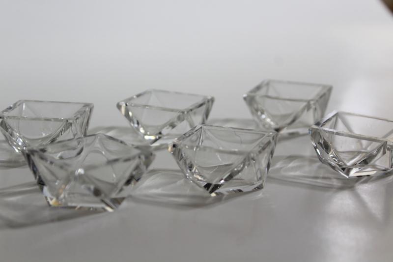 photo of vintage crystal salt dips, faceted gem square diamond shaped salt cellars or sauce dishes #6