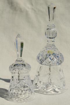 catalog photo of vintage crystal table bells, service bell large & small, etched cut glass