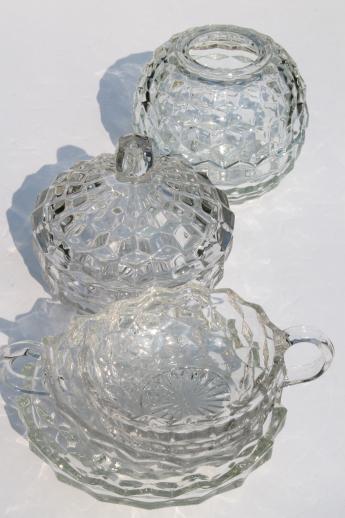 photo of vintage cube pattern glass dishes, Homco rose bowl, Whitehall & Fostoria American #1