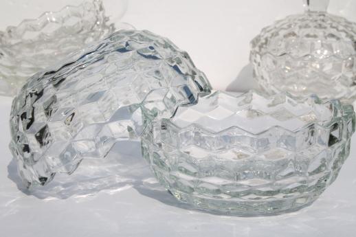 photo of vintage cube pattern glass dishes, Homco rose bowl, Whitehall & Fostoria American #2