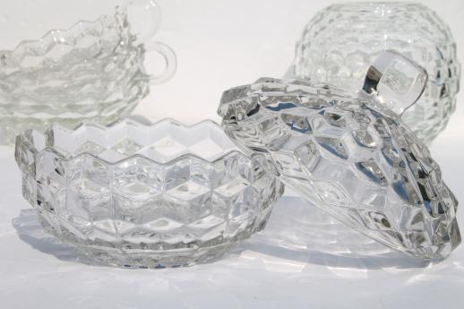 photo of vintage cube pattern glass dishes, Homco rose bowl, Whitehall & Fostoria American #12