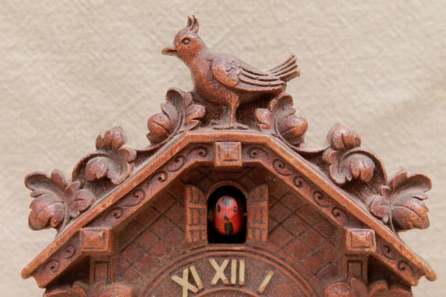 photo of vintage cuckoo clock Lux / Waterbury wind-up clock black forest fairy tale cottage #5