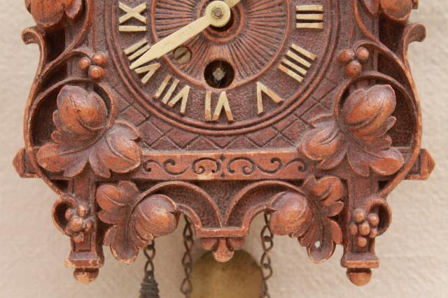 photo of vintage cuckoo clock Lux / Waterbury wind-up clock black forest fairy tale cottage #6