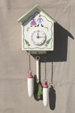 catalog photo of vintage cuckoo clock wall pocket, hand-painted ceramic pottery wall box planter