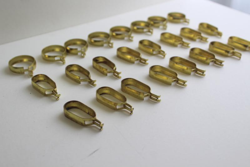 photo of vintage curtain rings, gold tone aluminum or brass oval & round ring clips for cafe curtain rods #2