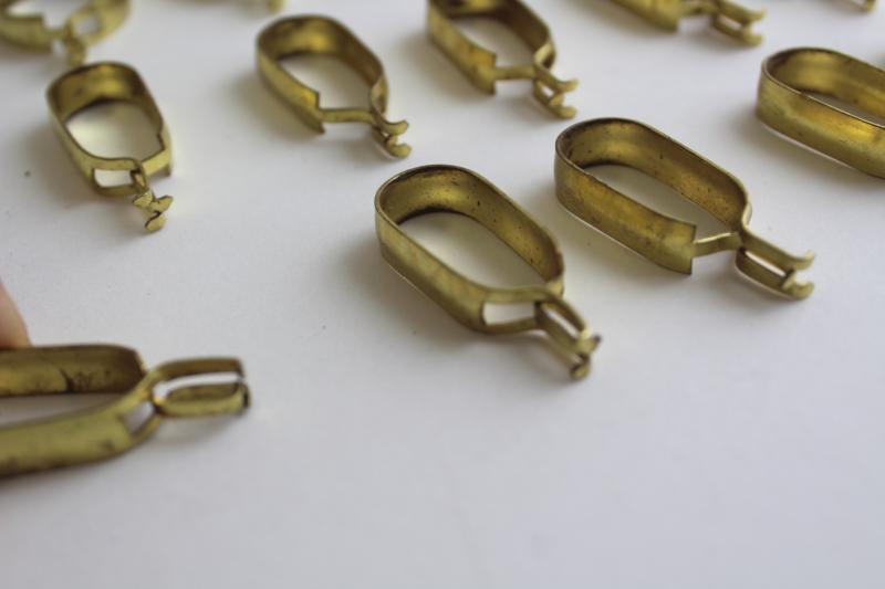 photo of vintage curtain rings, gold tone aluminum or brass oval & round ring clips for cafe curtain rods #3