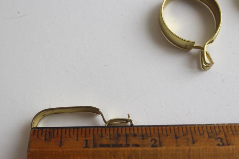 photo of vintage curtain rings, gold tone aluminum or brass oval & round ring clips for cafe curtain rods #6